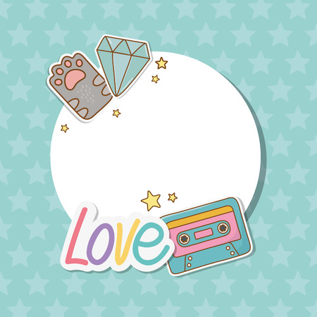 circular frame with stickers kawaii vector illustration designのイラスト素材