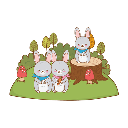 cute rabbits in the field woodland characters vector illustration designのイラスト素材