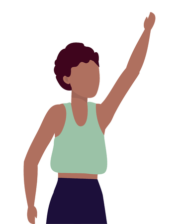 young woman raised hand cartoon vector illustration graphic designのイラスト素材