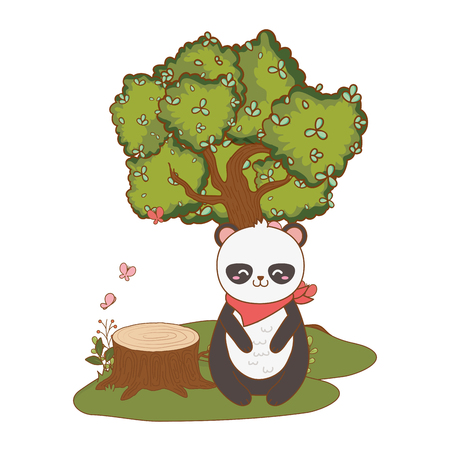 cute little animal panda bear at nature park cartoon vector illustration graphic designのイラスト素材