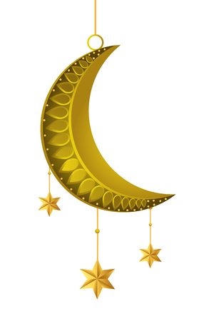 waning moon with hanging stars icon cartoon vector illustration graphic designのイラスト素材