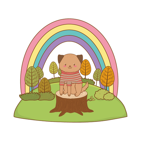 cute dog in the field woodland characterのイラスト素材