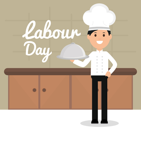 young chef with tray server vector illustration designのイラスト素材