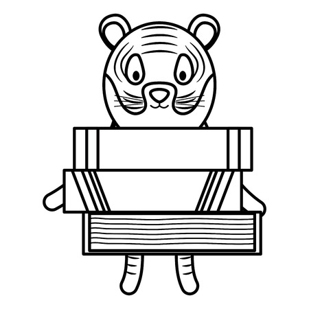 cute tiger with books childish character vector illustration designのイラスト素材
