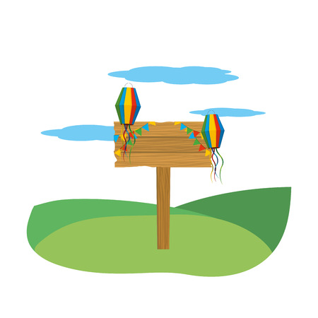 festa junina brazil party festival june celebration wooden frame with traditional elements cartoon vector illustration graphic designのイラスト素材
