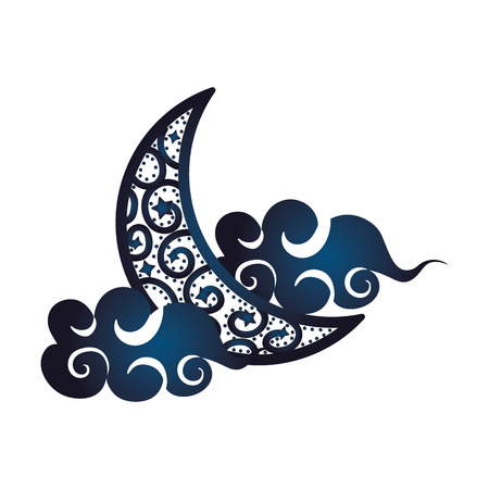 waning moon with clouds icon cartoon vector illustration graphic designのイラスト素材