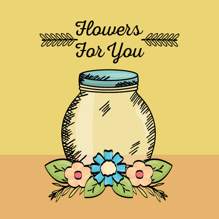 mason jar glass with flowers drawing vector illustration designのイラスト素材