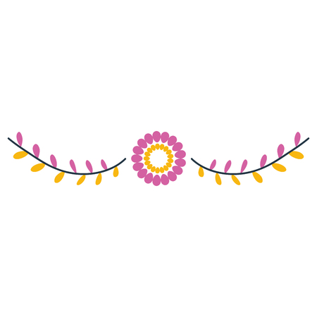mexican decorative flowers and leafs wreath vector illustration designのイラスト素材