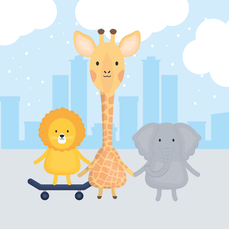 cute group animals childish characters vector illustration designのイラスト素材