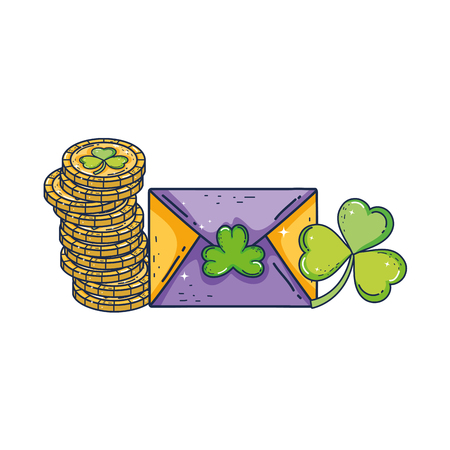 envelope with clover with coin st patrick invitation vector illustration designのイラスト素材