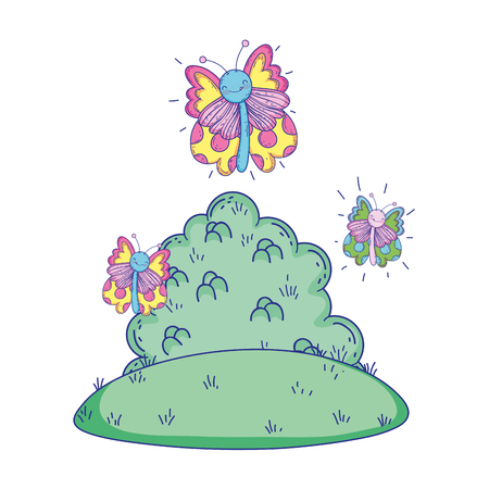 beautiful butterflies flying in the landscape vector illustration designのイラスト素材