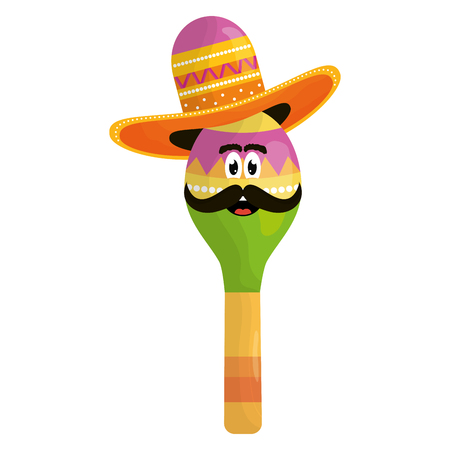 mexican maracas with mustache and hat characterのイラスト素材