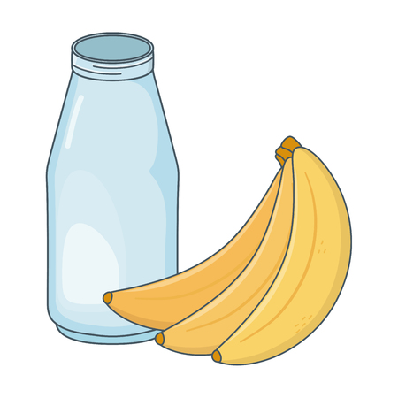 delicious tasty fruit banana with glass bottle cartoon vector illustration graphic designのイラスト素材