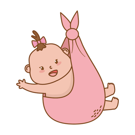 cute baby shower baby in a bag cartoon vector illustration graphic designのイラスト素材