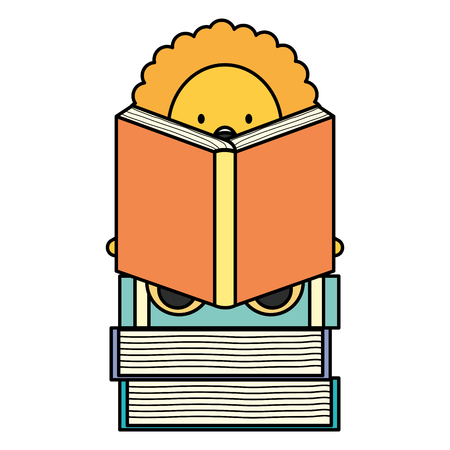 cute lion with pile books childish character vector illustration designのイラスト素材