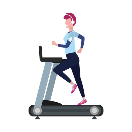 fitness exercise woman running over treadmill workout healthy fit lifestyle cartoon vector illustration graphic designのイラスト素材