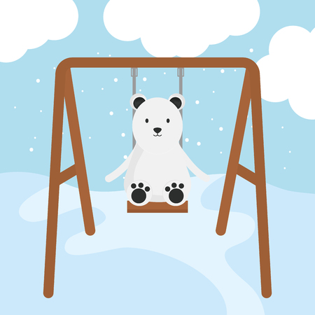 cute polar bear in swing childish character vector illustration designのイラスト素材