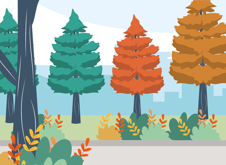 outdoor concept trees with bushes cartoon vector illustration graphic designのイラスト素材