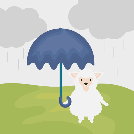 cute sheep with umbrella childish character vector illustration designのイラスト素材