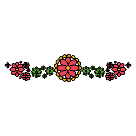 mexican decorative flowers and leafs wreath vector illustration designのイラスト素材