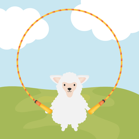cute sheep jumpin rope childish character vector illustration designのイラスト素材