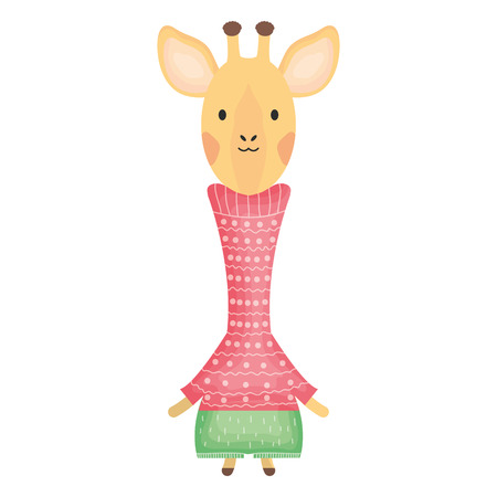 cute giraffe childish character vector illustration designのイラスト素材
