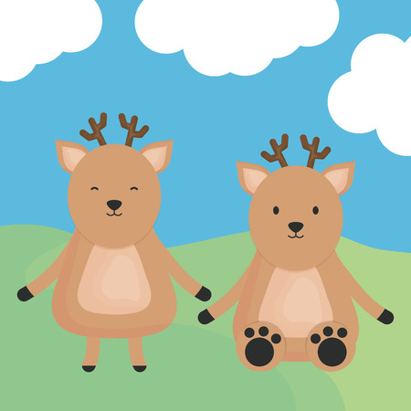 cute reindeer couple childish characters vector illustration designのイラスト素材