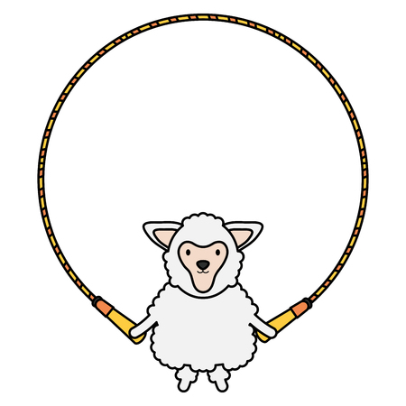 cute sheep jumpin rope childish character vector illustration designのイラスト素材