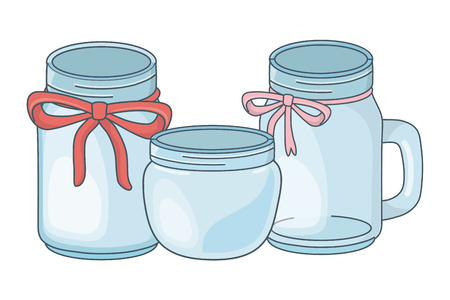 glass bottles decoration with ribbon cartoon vector illustration graphic designのイラスト素材