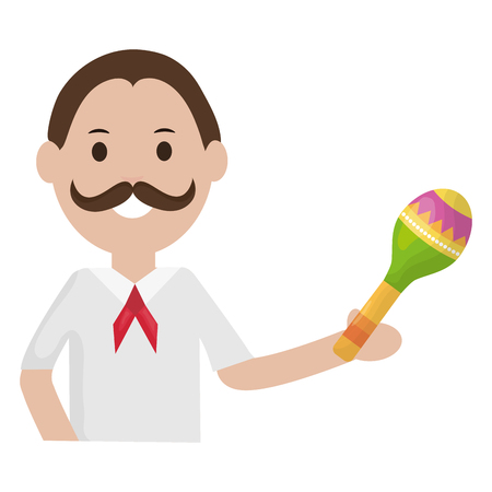 mexican man with maraca character vector illustration designのイラスト素材