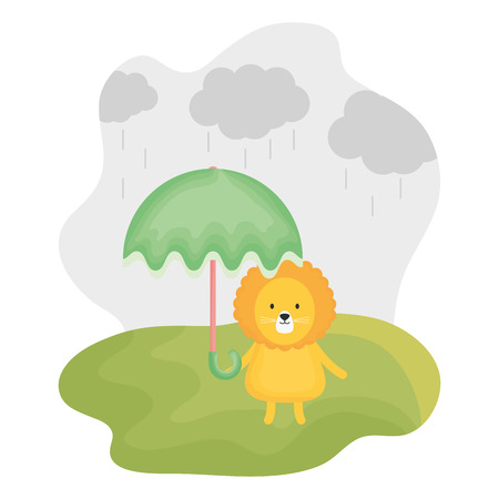 cute lion with umbrella childish character vector illustration designのイラスト素材