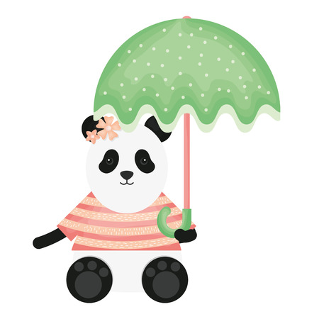 cute female bear panda with umbrella vector illustration designのイラスト素材