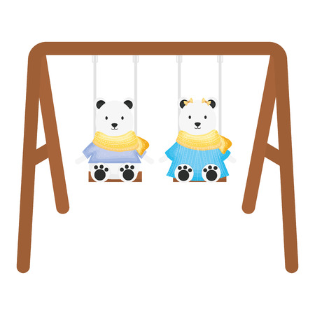 cute polar bears couple in swing vector illustration designのイラスト素材