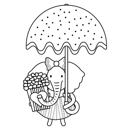 cute female elephant with umbrella and pop corn vector illustration designのイラスト素材