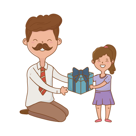man and child with gift avatar cartoon character moustache vector illustration graphic designのイラスト素材