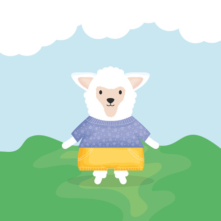 cute sheep with clothes character vector illustration designのイラスト素材