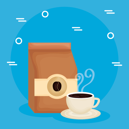 delicious coffee cup and bag vector illustration design