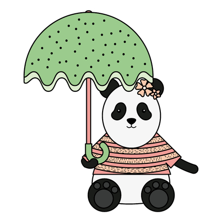 cute female bear panda with umbrella vector illustration designのイラスト素材