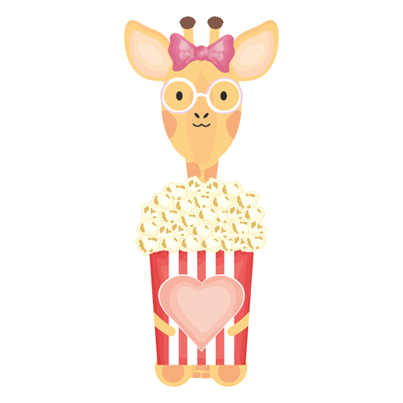 cute female giraffe with popcorn characterのイラスト素材
