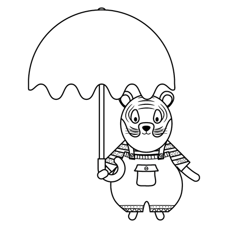 cute tiger with umbrella character vector illustration designのイラスト素材