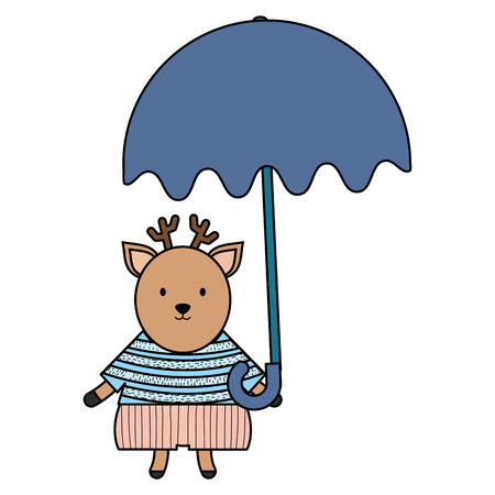 cute reindeer with umbrella childish character vector illustration designのイラスト素材