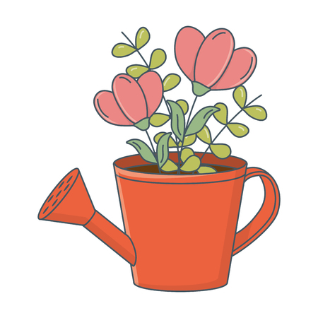 floral nature flowers inside watering can cartoon vector illustration graphic designのイラスト素材