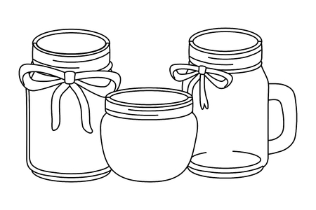 masons jars decoration with ribbon cartoon vector illustration graphic designのイラスト素材