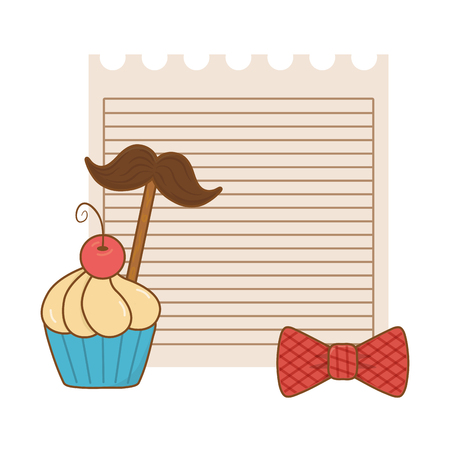 paper sheet with moustache bow tie and muffin icon cartoon vector illustration graphic designのイラスト素材