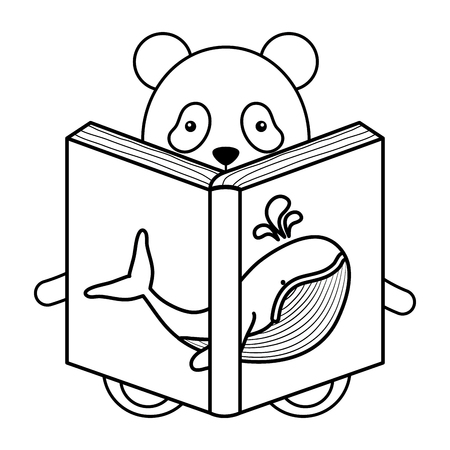 cute bear panda reading book of whale vector illustration designのイラスト素材