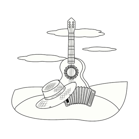 music instruements guitar with accordion outdoor scene cartoon vector illustration graphic designのイラスト素材
