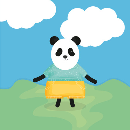 cute bear panda with clothes character vector illustration designのイラスト素材