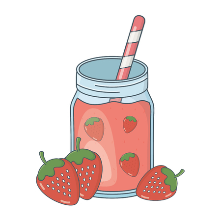 delicious tasty refresh red fruits juice mason jar cartoon vector illustration graphic designのイラスト素材