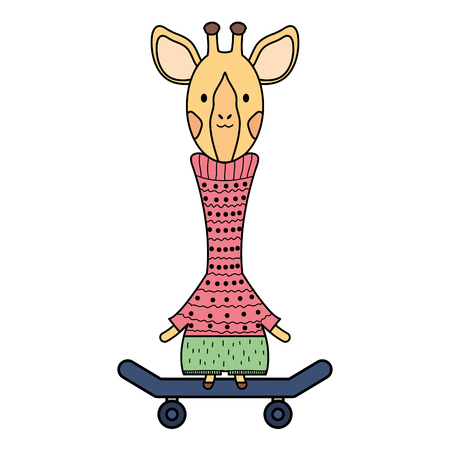 cute giraffe in skateboard character vector illustration designのイラスト素材