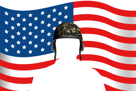 united state flag with military helmet vector illustration graphic designのイラスト素材
